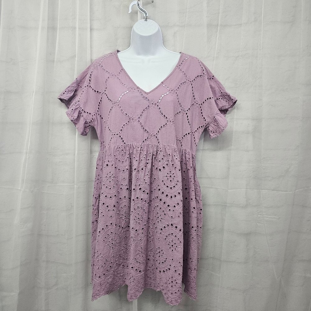 Entro Lavender Purple Peasant Dress Embroidered Eyelet Boho Festival M